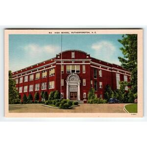 Rutherfordton NC High School Postcard R-6 Asheville Co Linen Vintage Unused